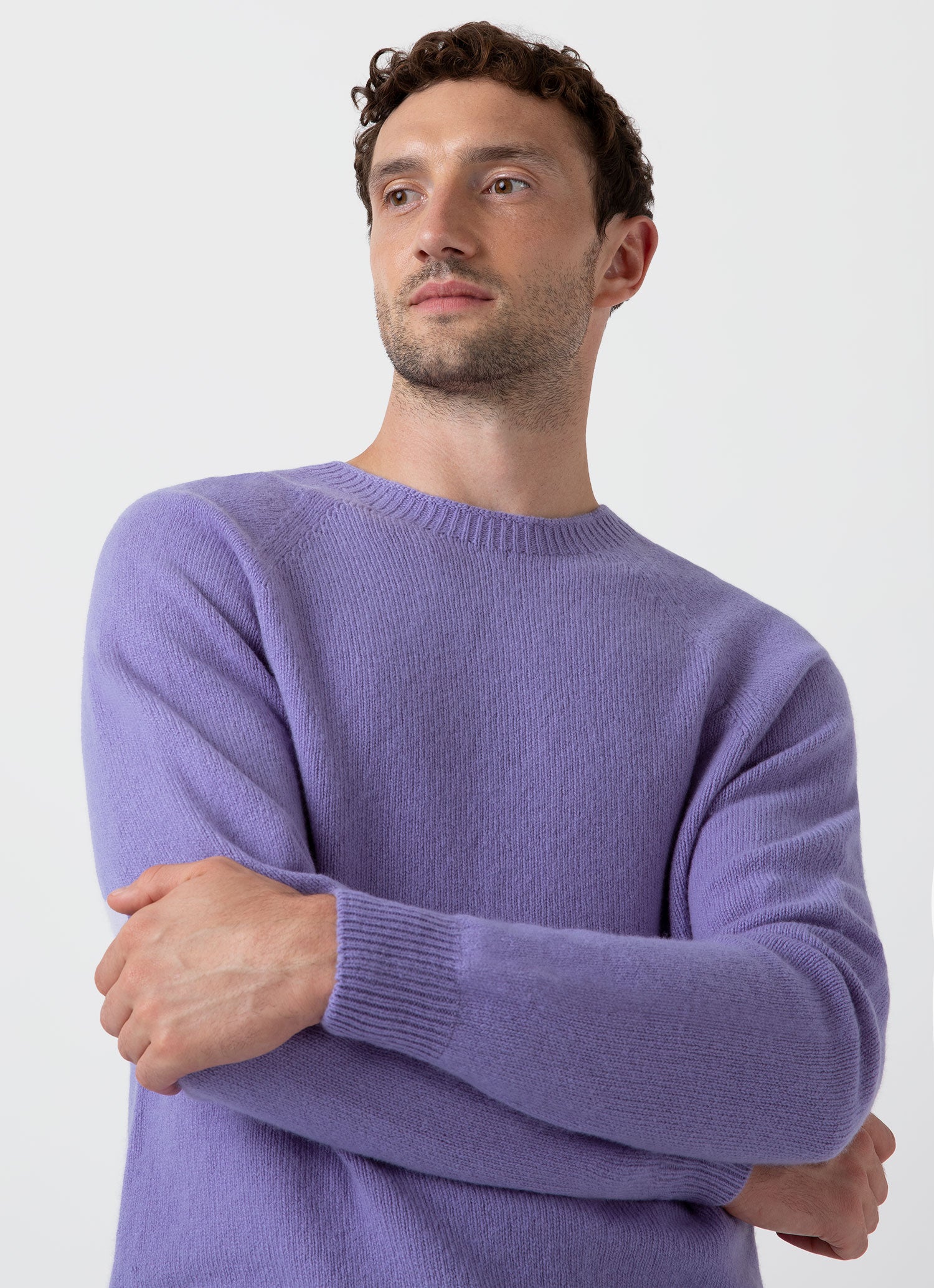 Men's Lambswool Crew Neck Jumper in Heather | Sunspel