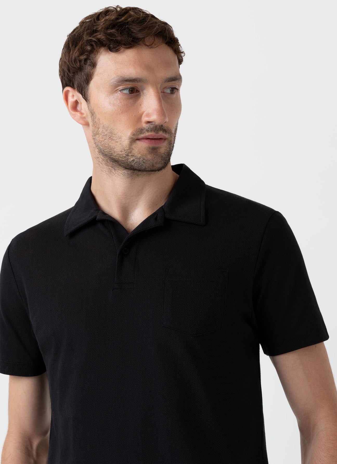 Men's Riviera Polo Shirt in Black | Sunspel