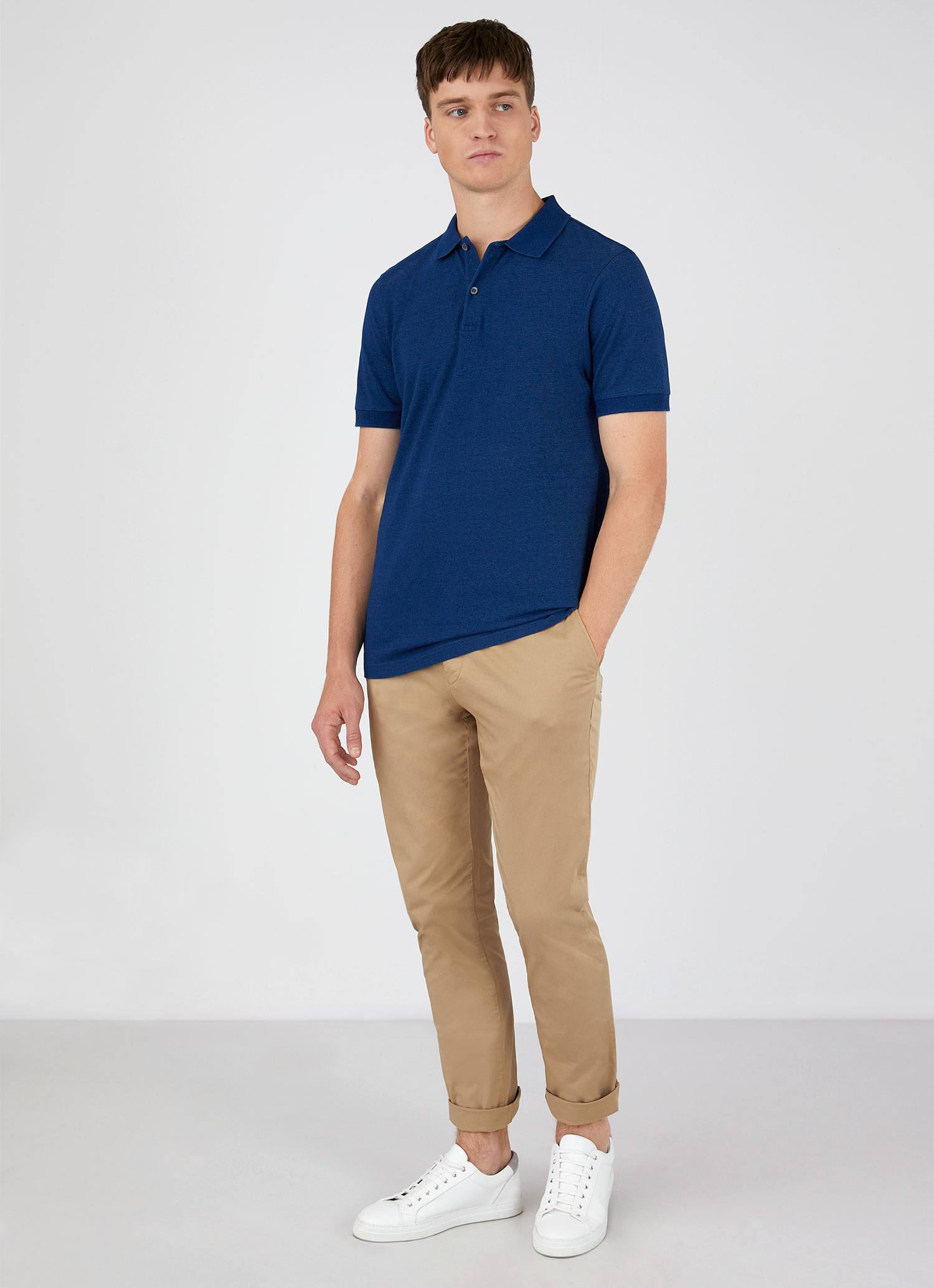 Men's Indigo Dyed Piqué Polo Shirt in Real Indigo