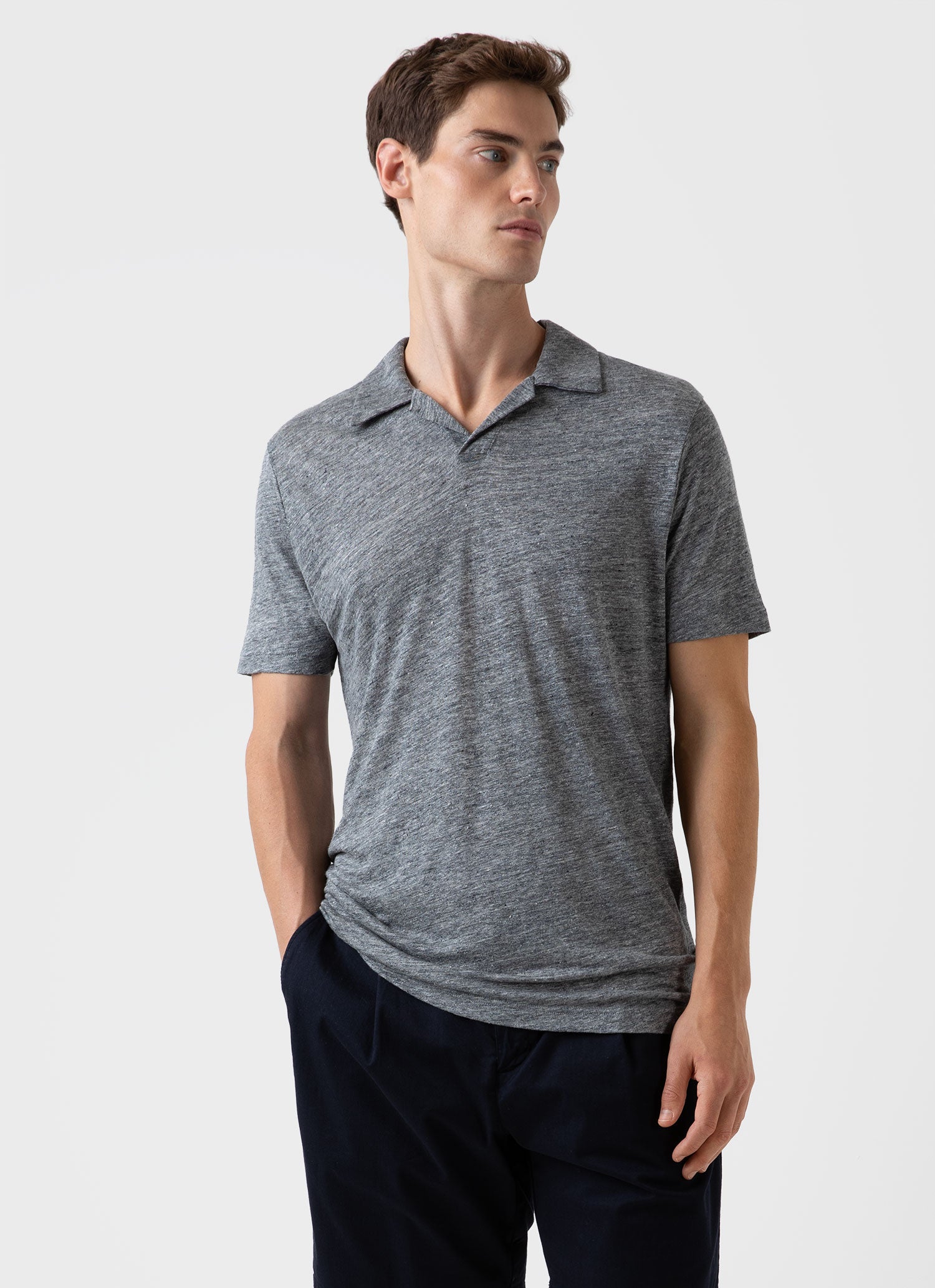 Men's Linen Polo Shirt in Mid Grey Melange | Sunspel
