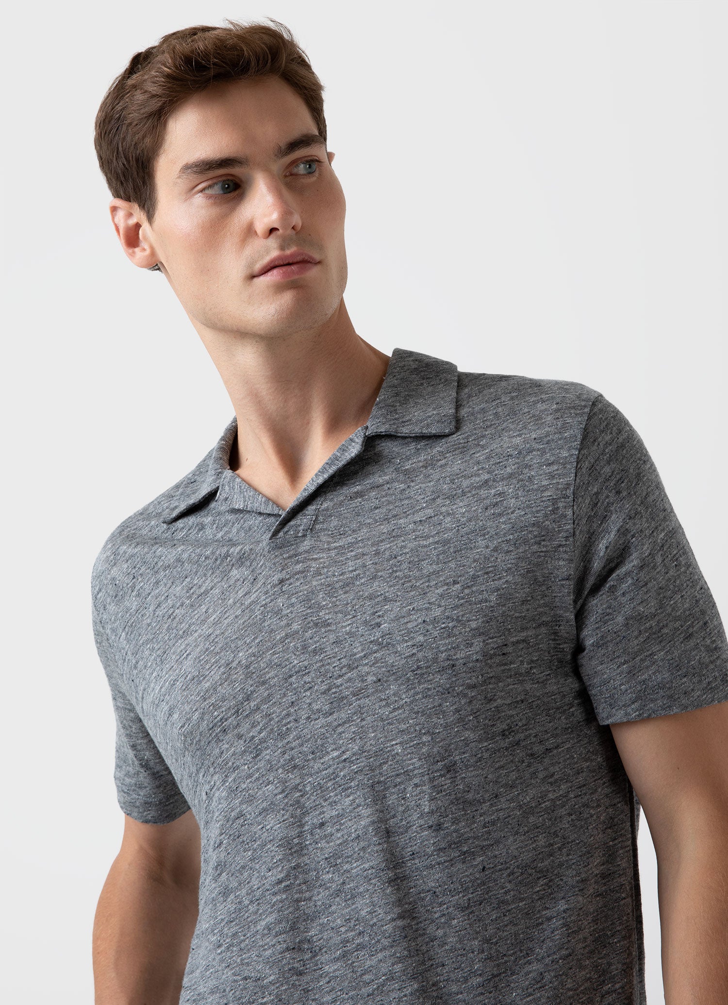 Men's Linen Polo Shirt in Mid Grey Melange | Sunspel