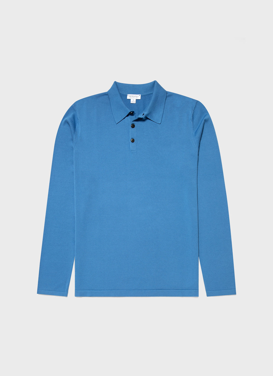 Men's Sea Island Cotton Long Sleeve Polo Shirt in Lake Blue