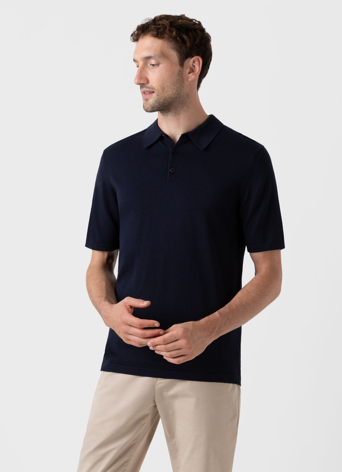 Men's Sea Island Cotton Polo Shirt in Light Navy | Sunspel