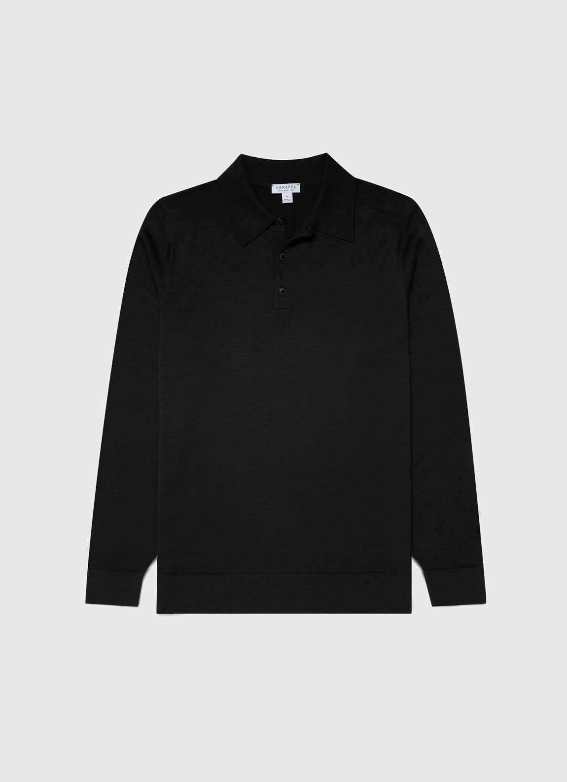 Men's Extra-Fine Merino Polo Shirt in Black | Sunspel