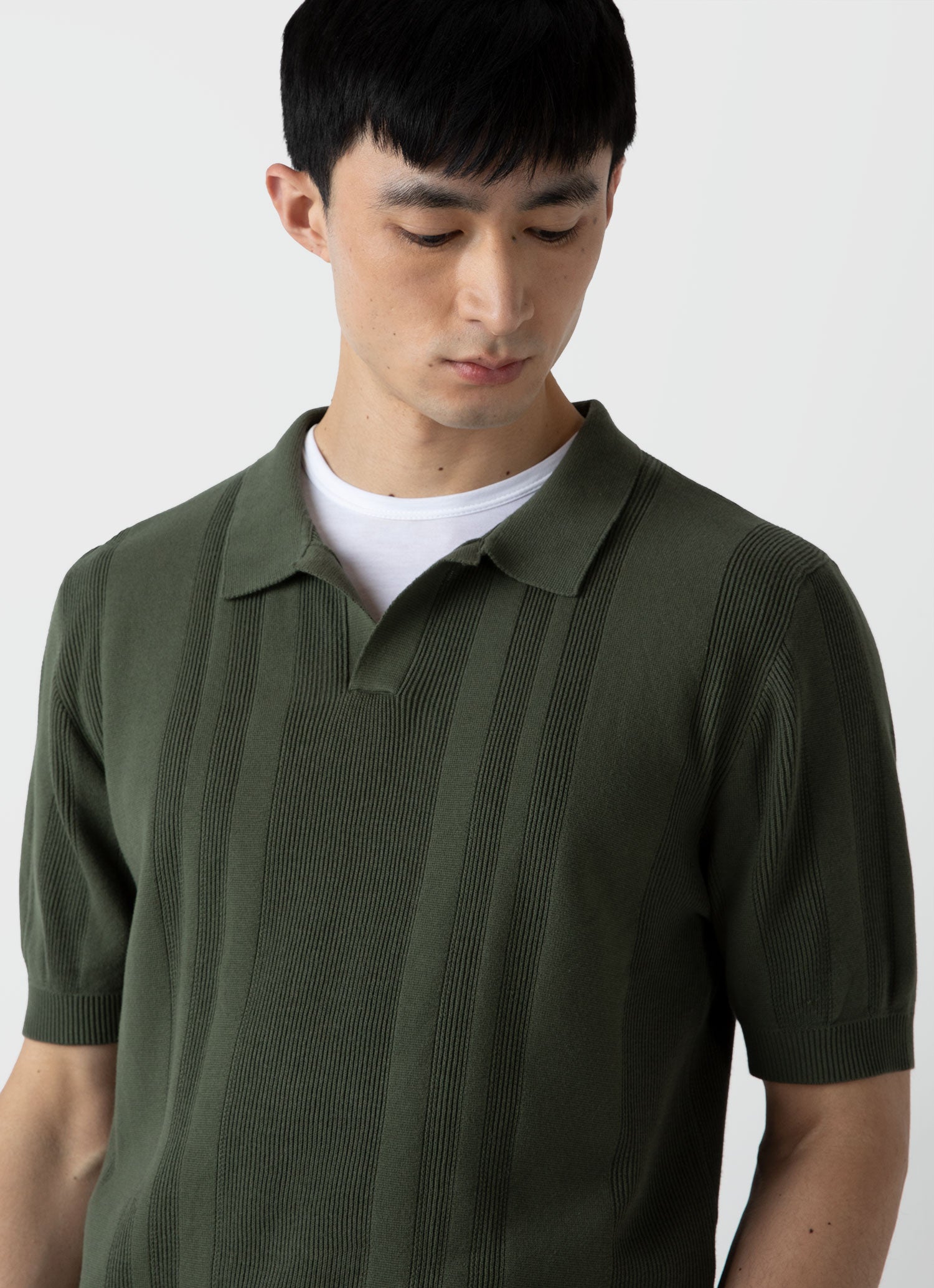 Men's Rib Knit Polo Shirt in Hunter Green | Sunspel