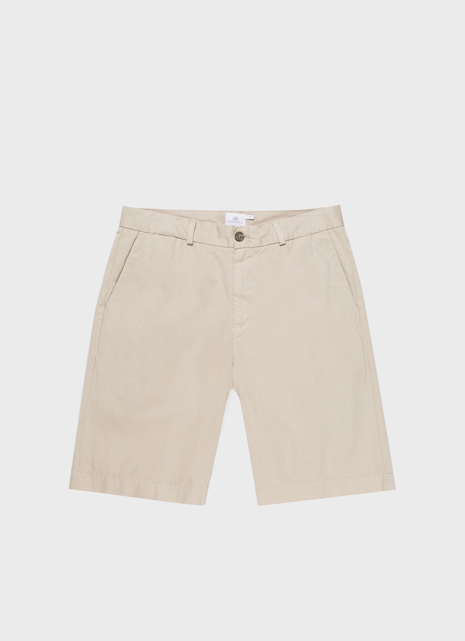 Men's Stretch Cotton Twill Chino Shorts in Light Stone | Sunspel