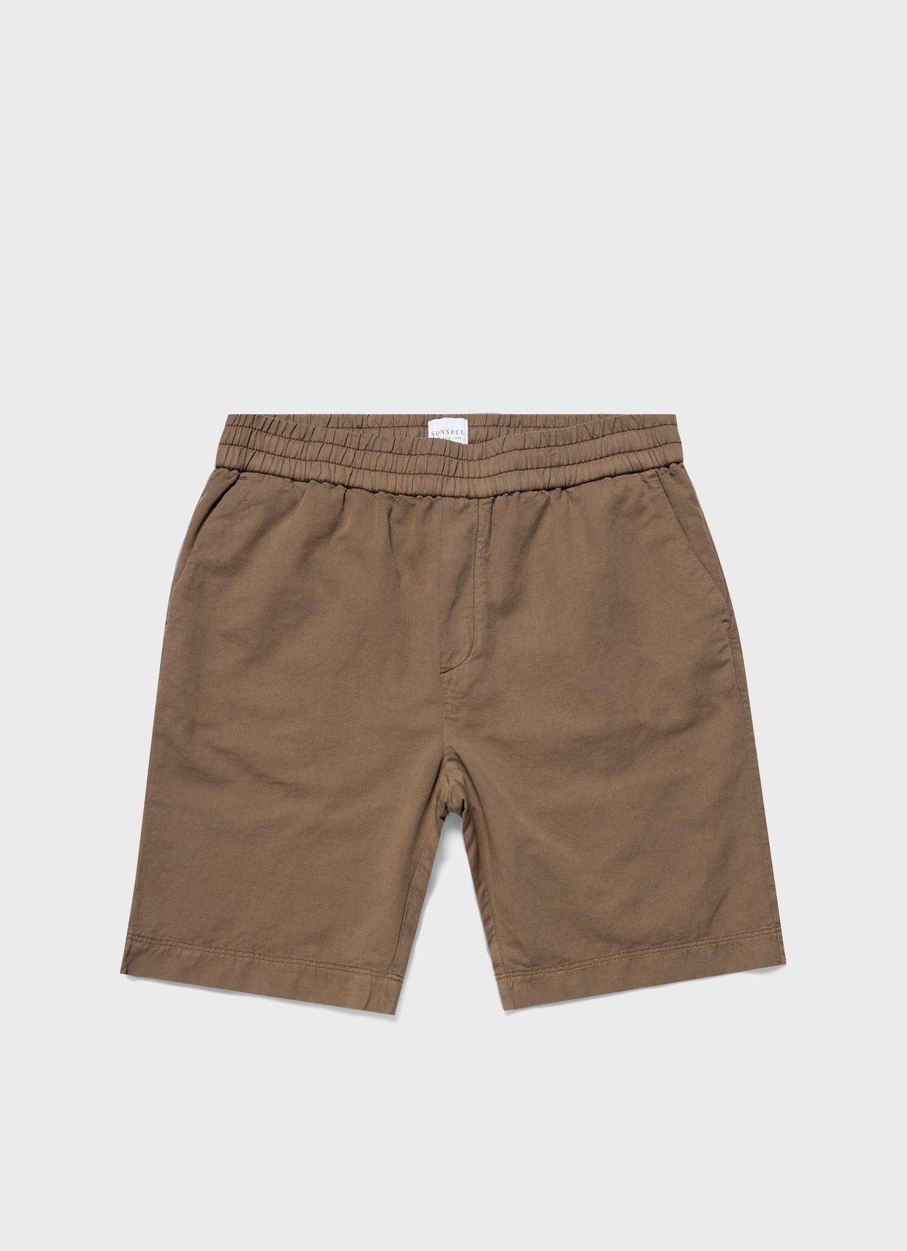 Mens Cotton Linen Drawstring Shorts In Dark Tan Sunspel 8096