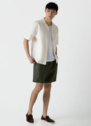 Men's Pleated Linen Short in Hunter Green