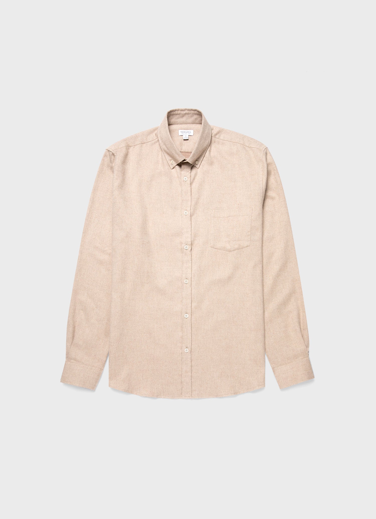 Men's Button Down Flannel Shirt in Oatmeal Melange | Sunspel