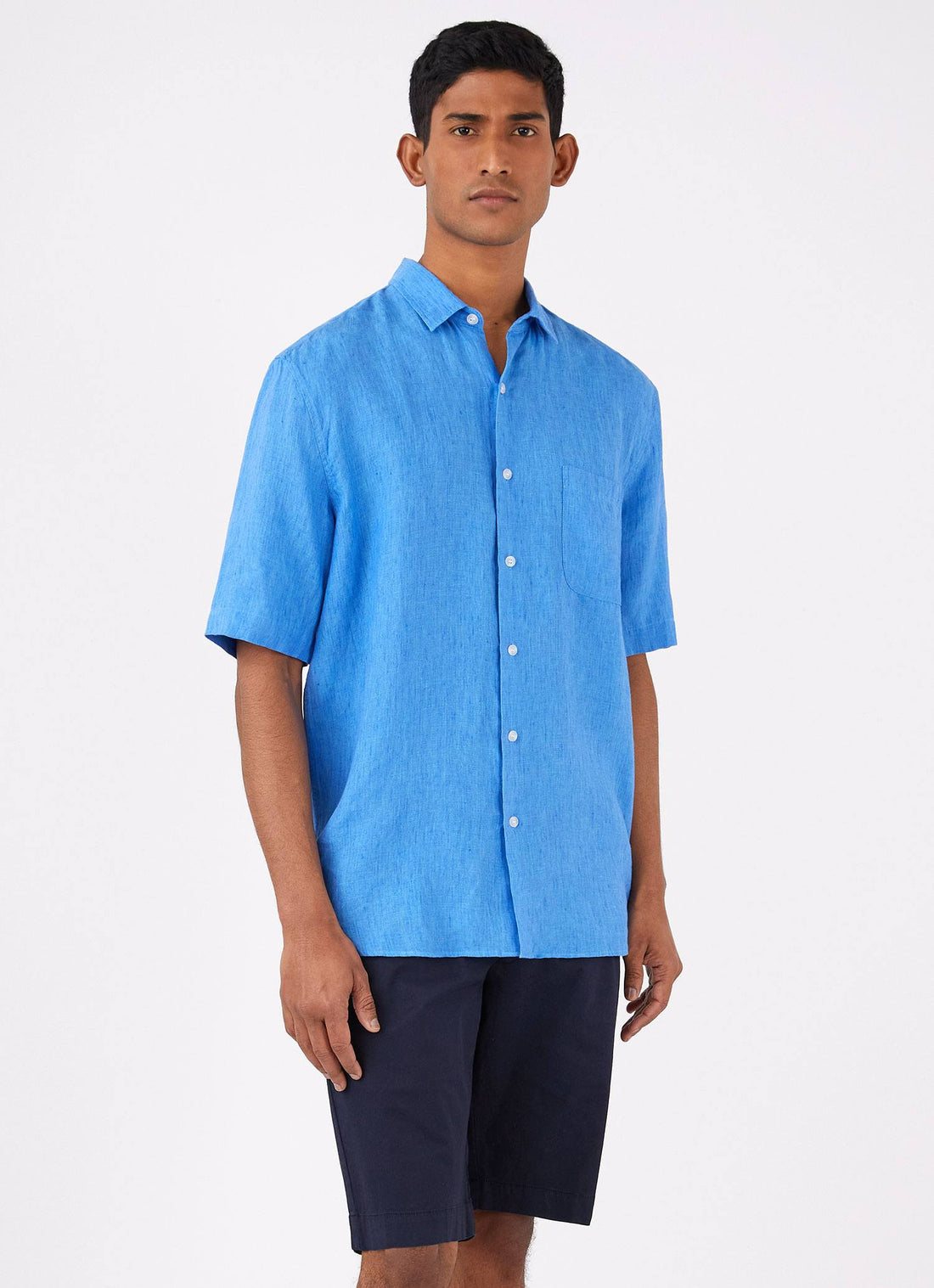 Men's Short Sleeve Linen Shirt in Lake Blue