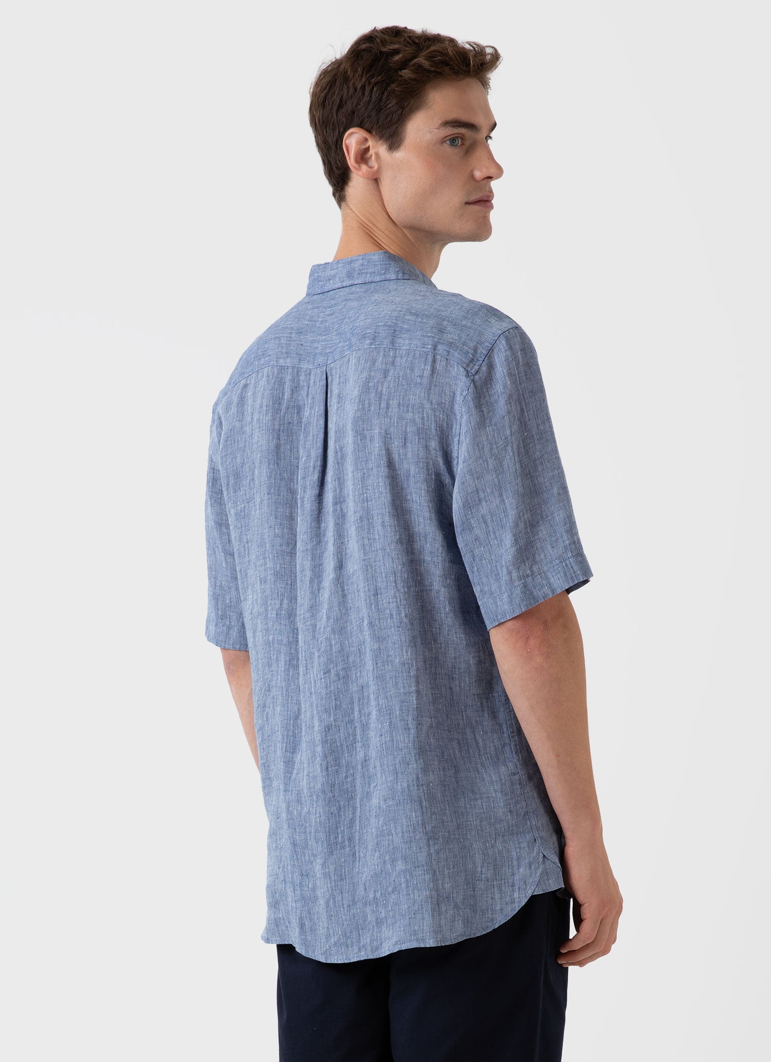 Men's Short Sleeve Linen Shirt in Bluestone Melange | Sunspel