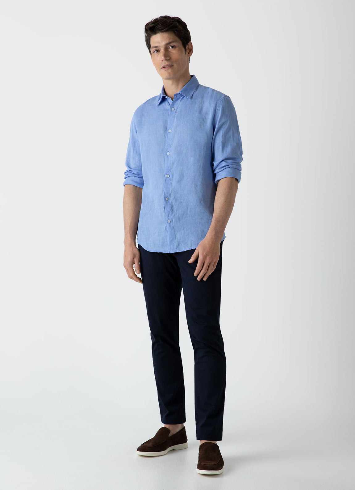 Men's Linen Shirt in Cool Blue | Sunspel