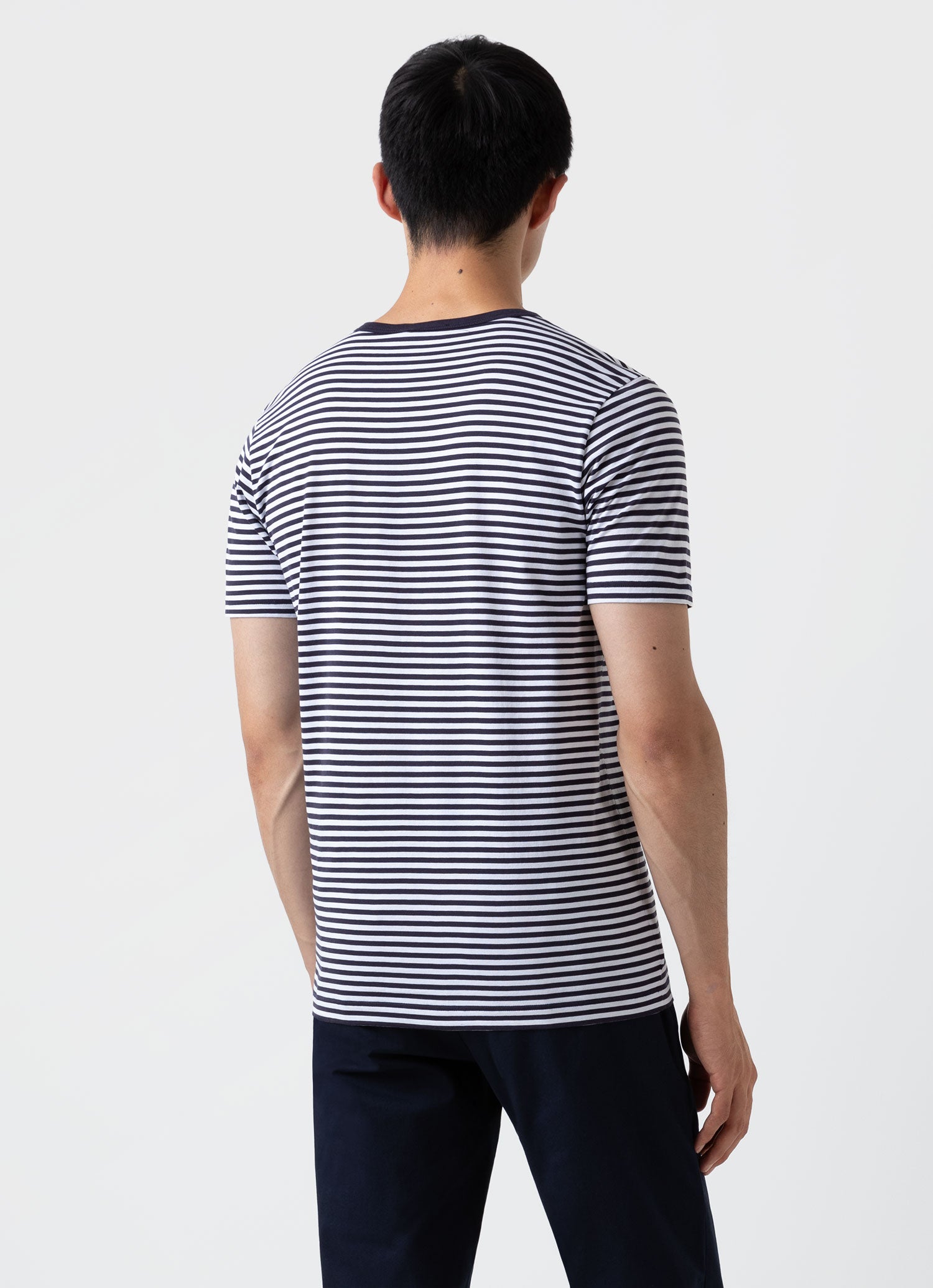 Men's Classic T-shirt in Navy/White English Stripe | Sunspel