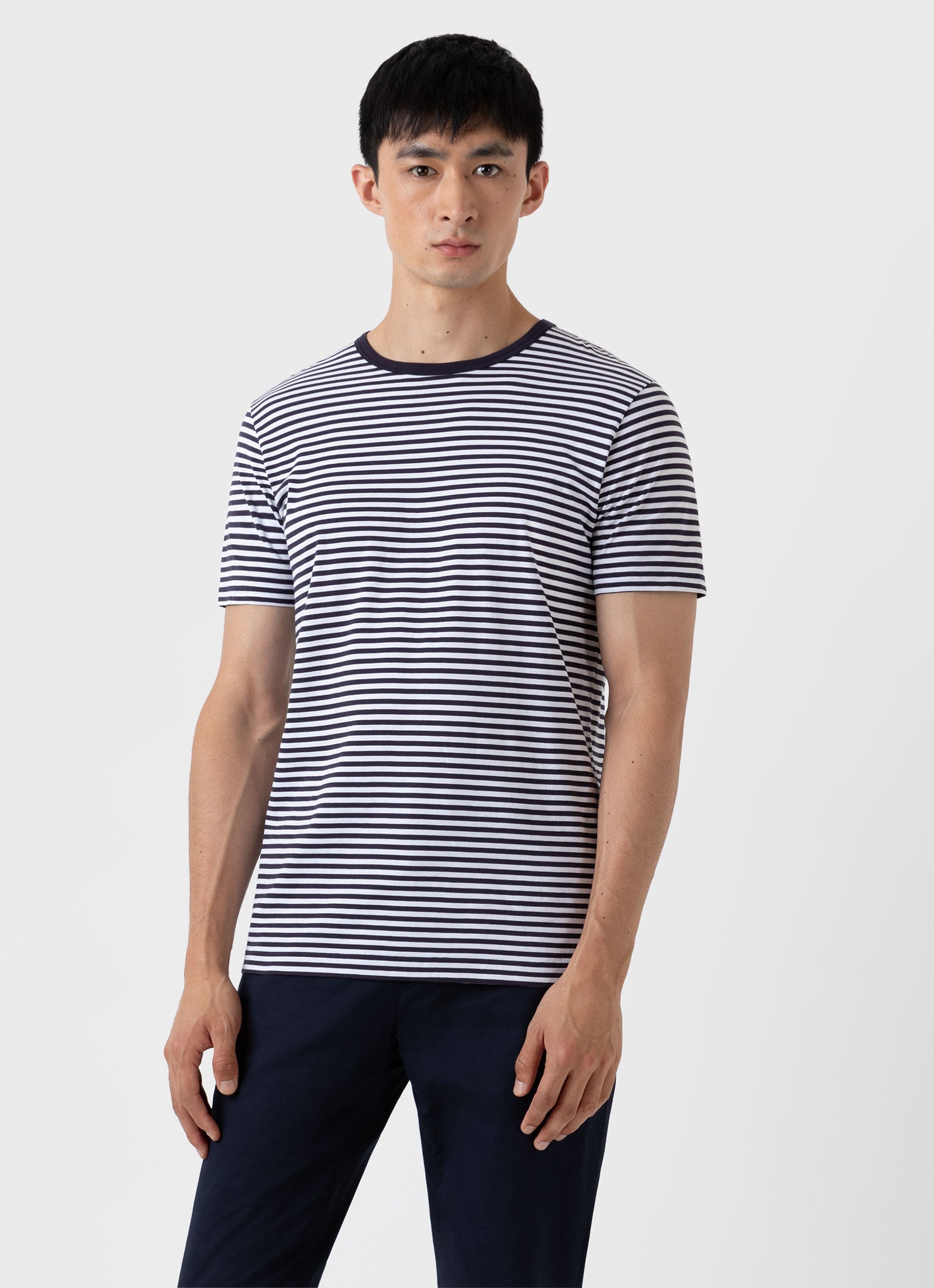 Blue white striped t clearance shirt