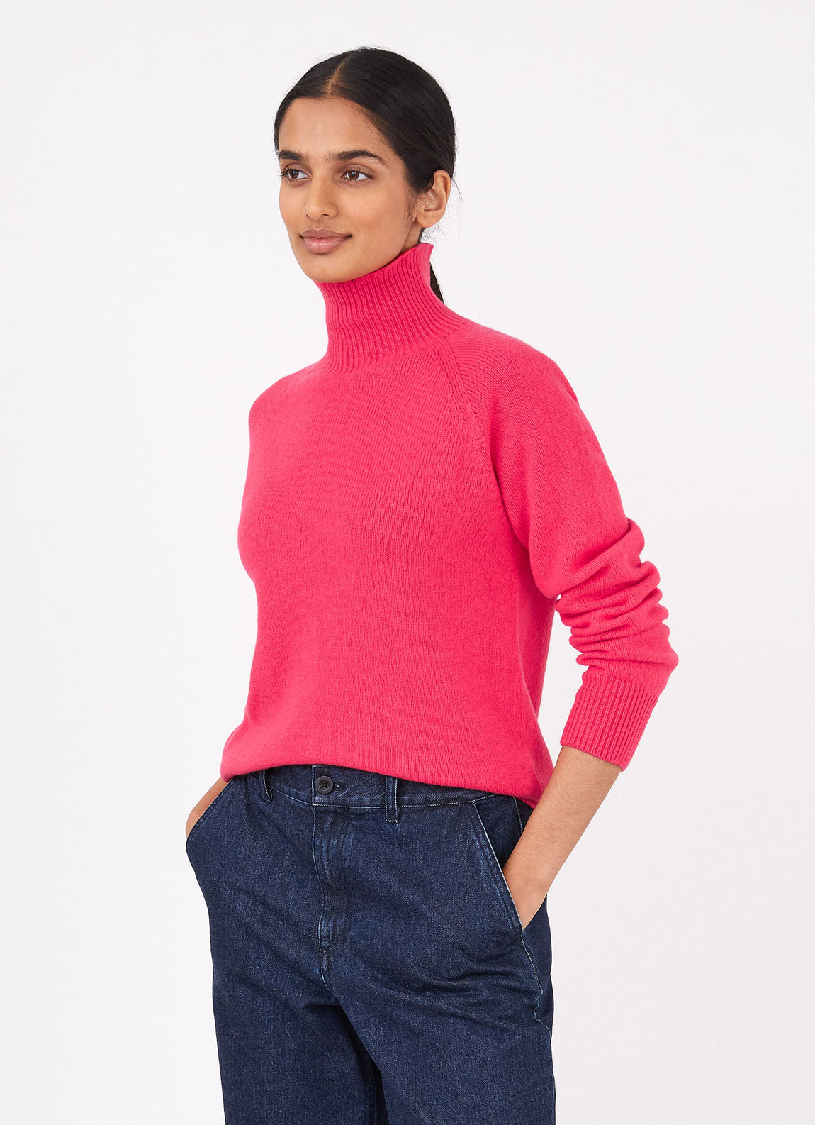 Women's Lambswool Funnel Neck Jumper in Bright Pink