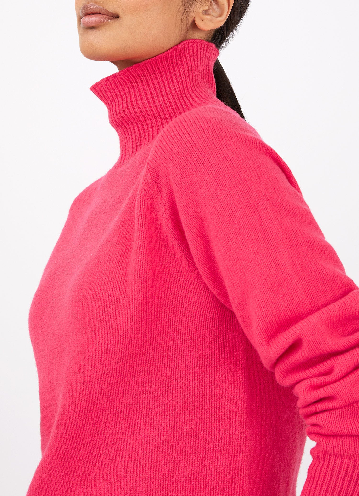 Women's Lambswool Funnel Neck Jumper in Bright Pink | Sunspel