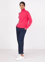 Women's Lambswool Funnel Neck Jumper in Bright Pink