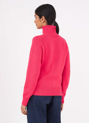 Women's Lambswool Funnel Neck Jumper in Bright Pink