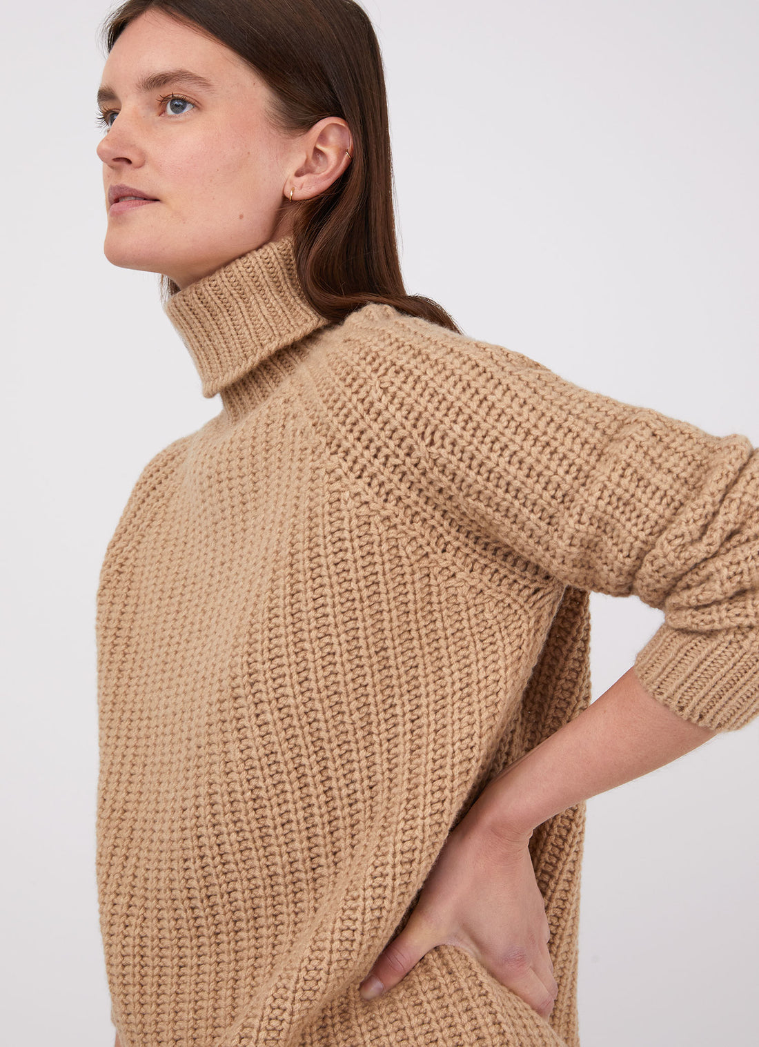 Women's Chunky Roll Neck Jumper in Light Camel