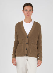 Women's Cotton Cardigan in Dark Tan