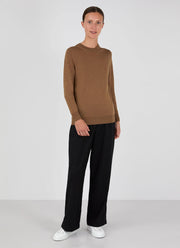 Women's Merino Silk Crew Neck jumper in Dark Tan