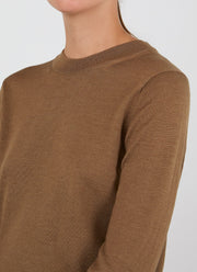 Women's Merino Silk Crew Neck jumper in Dark Tan