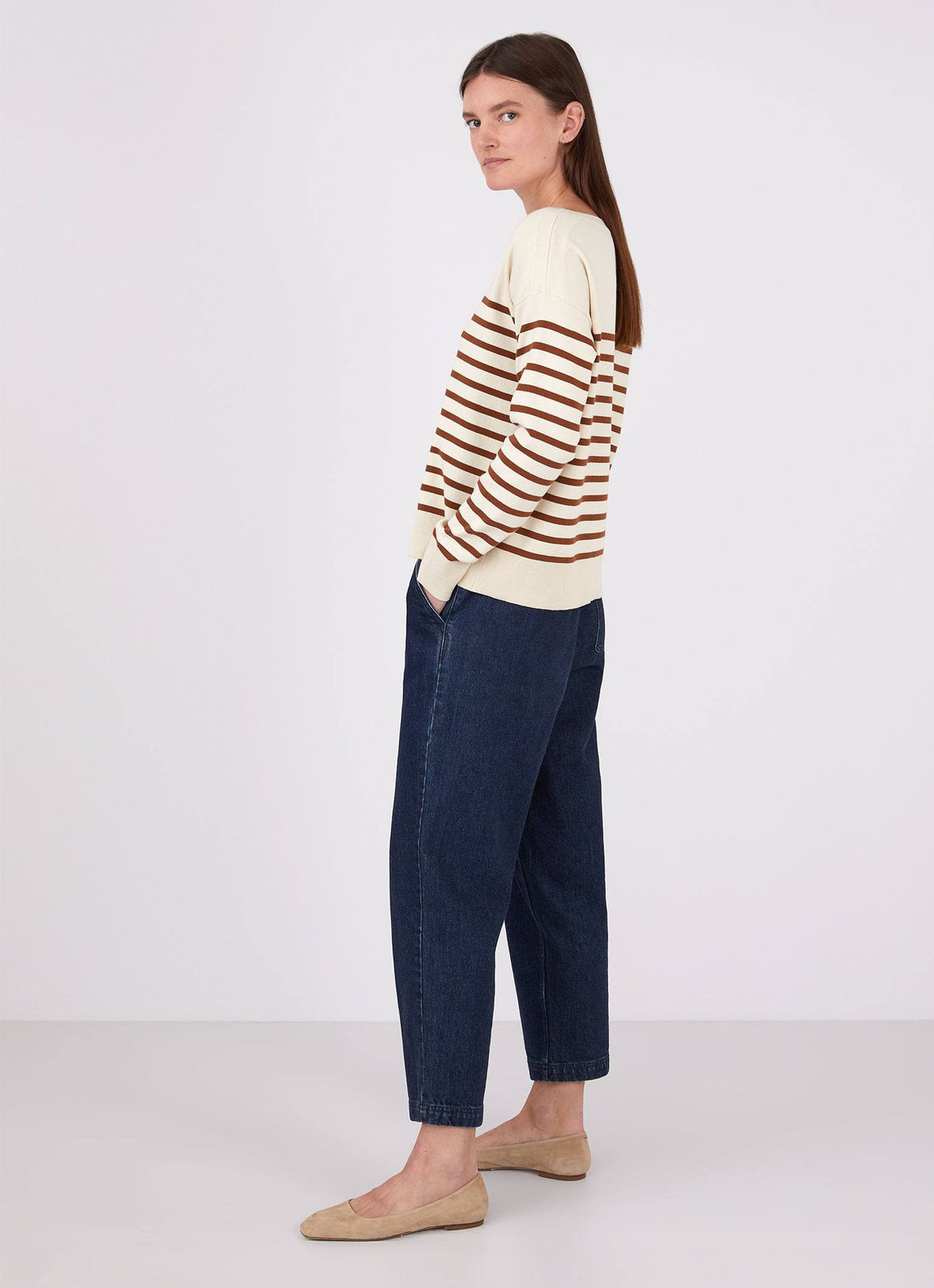 Women's Breton Stripe Jumper in Ecru/Gingerbread