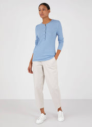 Women's Merino Silk Henley in Blue Mist