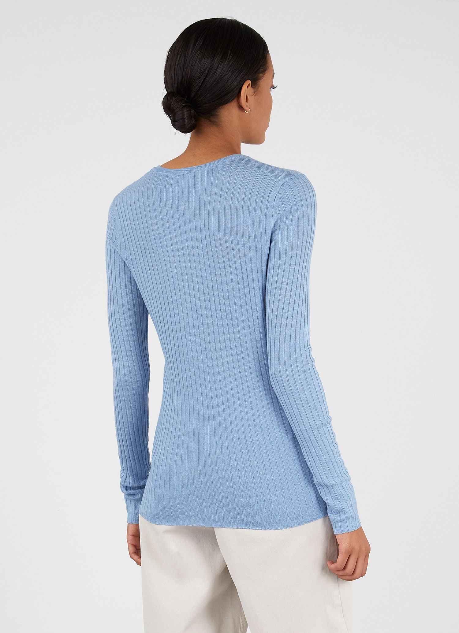 Women's Merino Silk Henley in Blue Mist