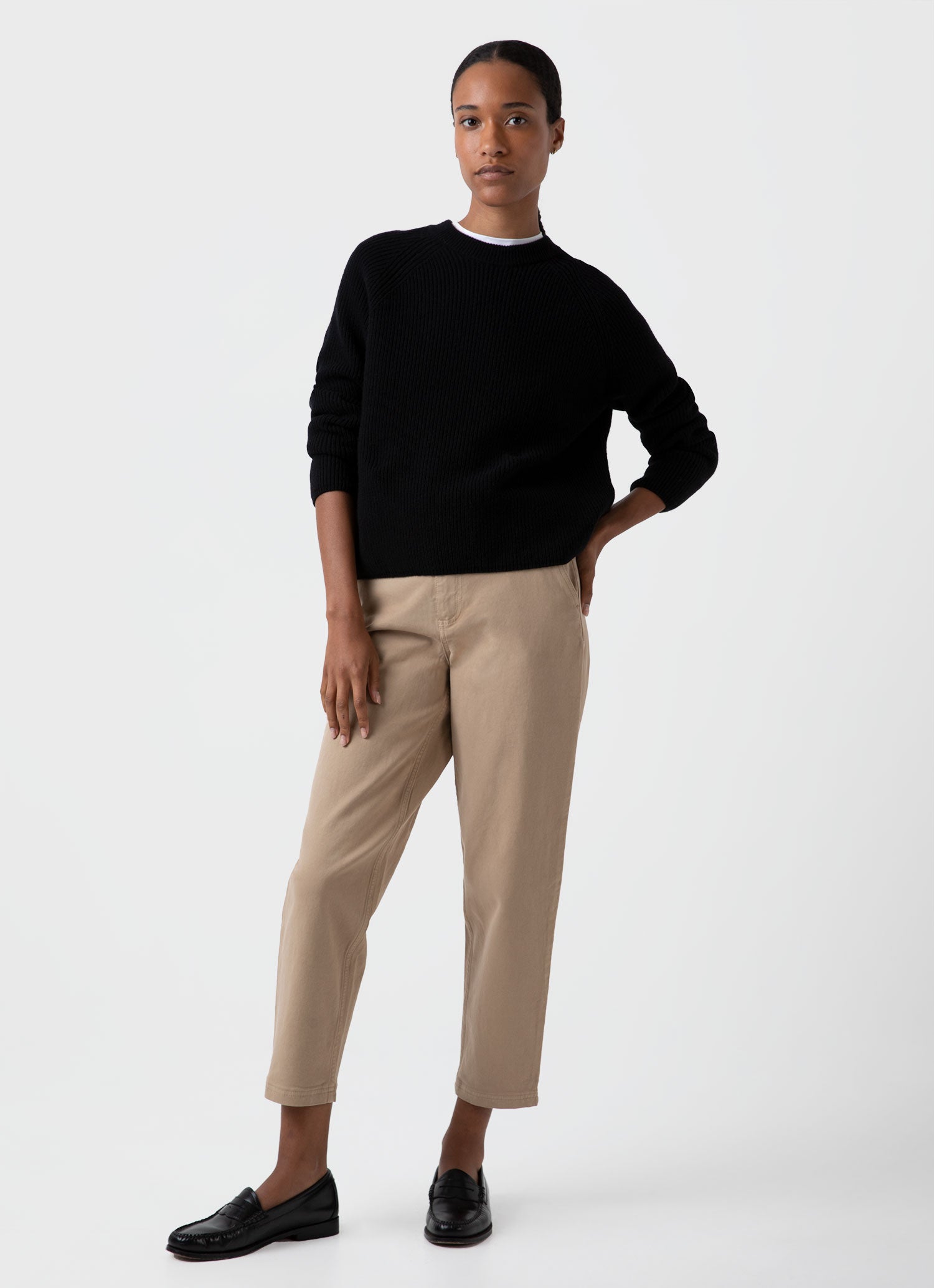 Women s Wool Cashmere Rib Jumper in Black Sunspel
