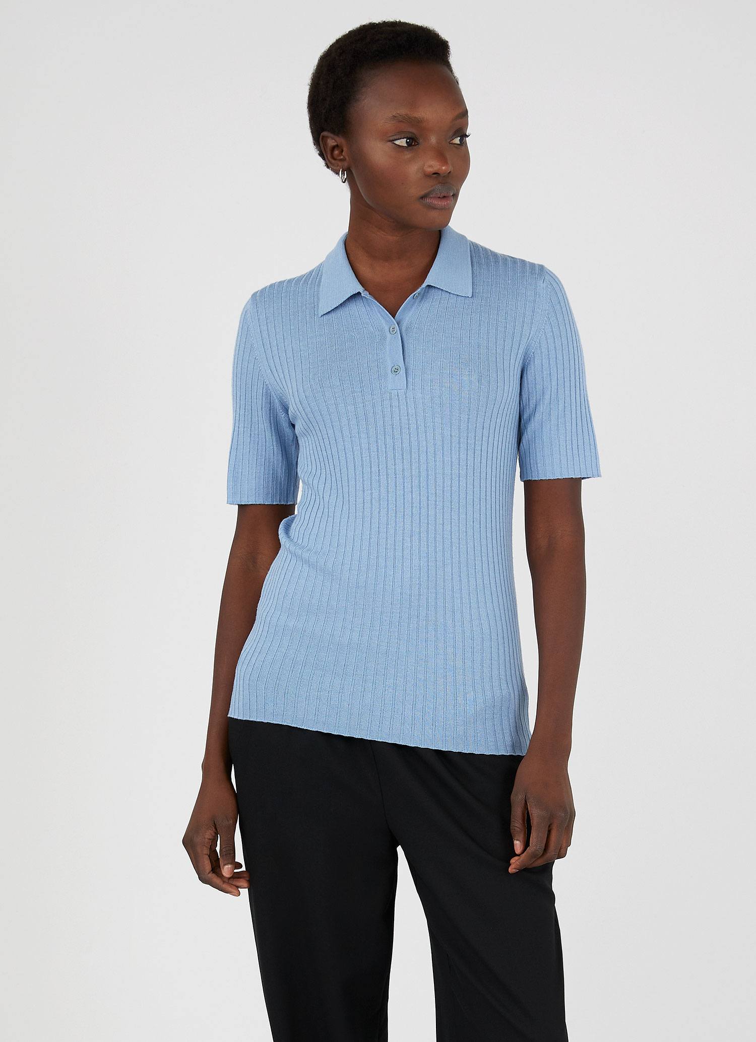 Women's Merino Silk Polo in Blue Mist