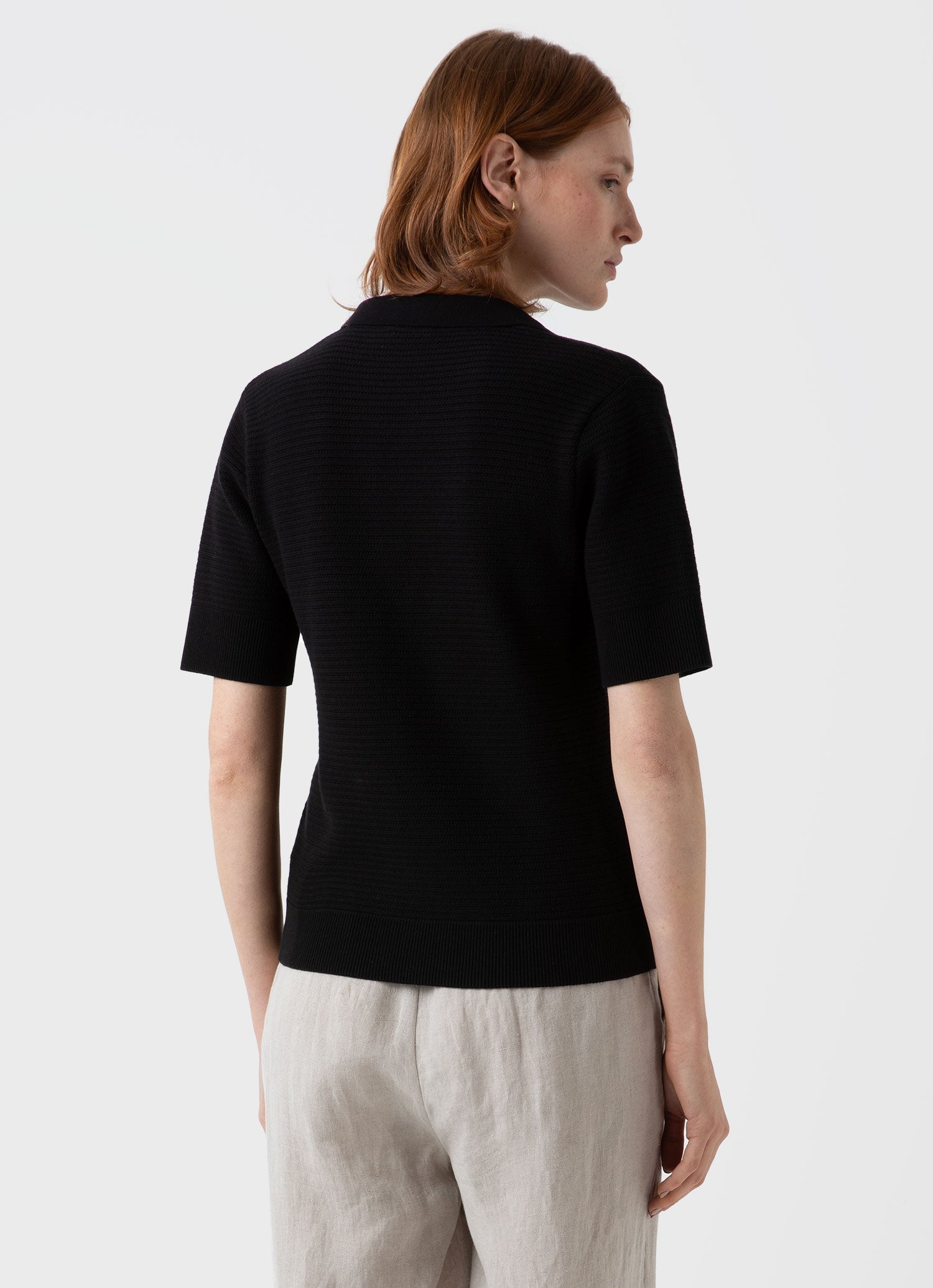 Women's Archive Knit Polo in Black | Sunspel