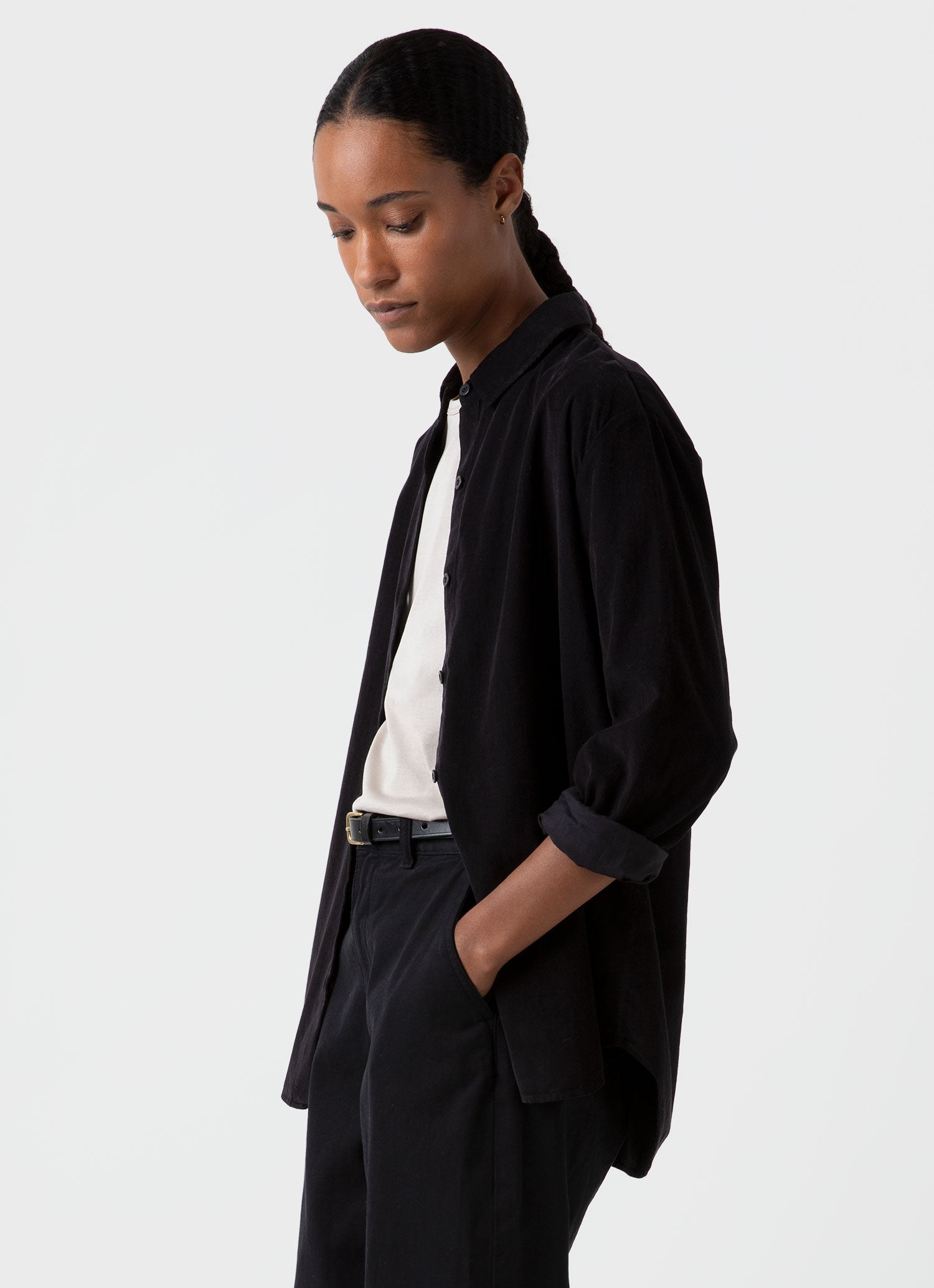 Women's Corduroy Shirt in Black | Sunspel