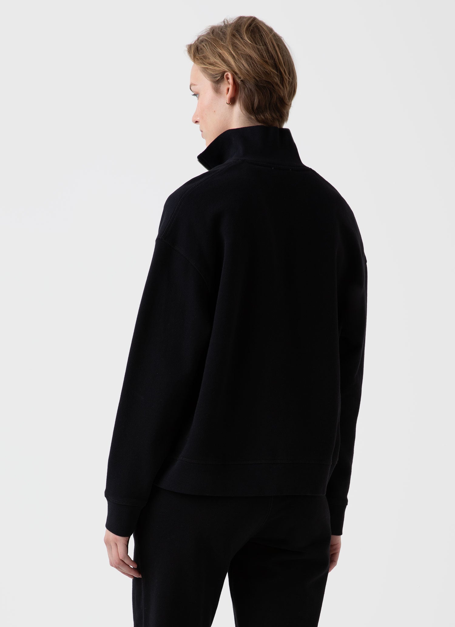 Women's Half Zip Loopback Sweatshirt in Black | Sunspel