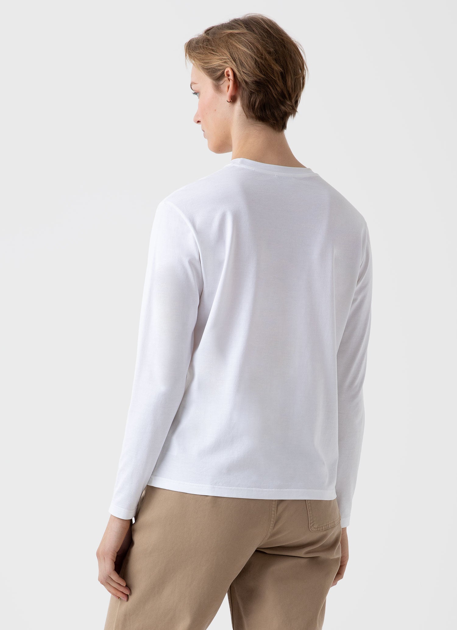Women's Long Sleeve Boy Fit T-shirt in White | Sunspel