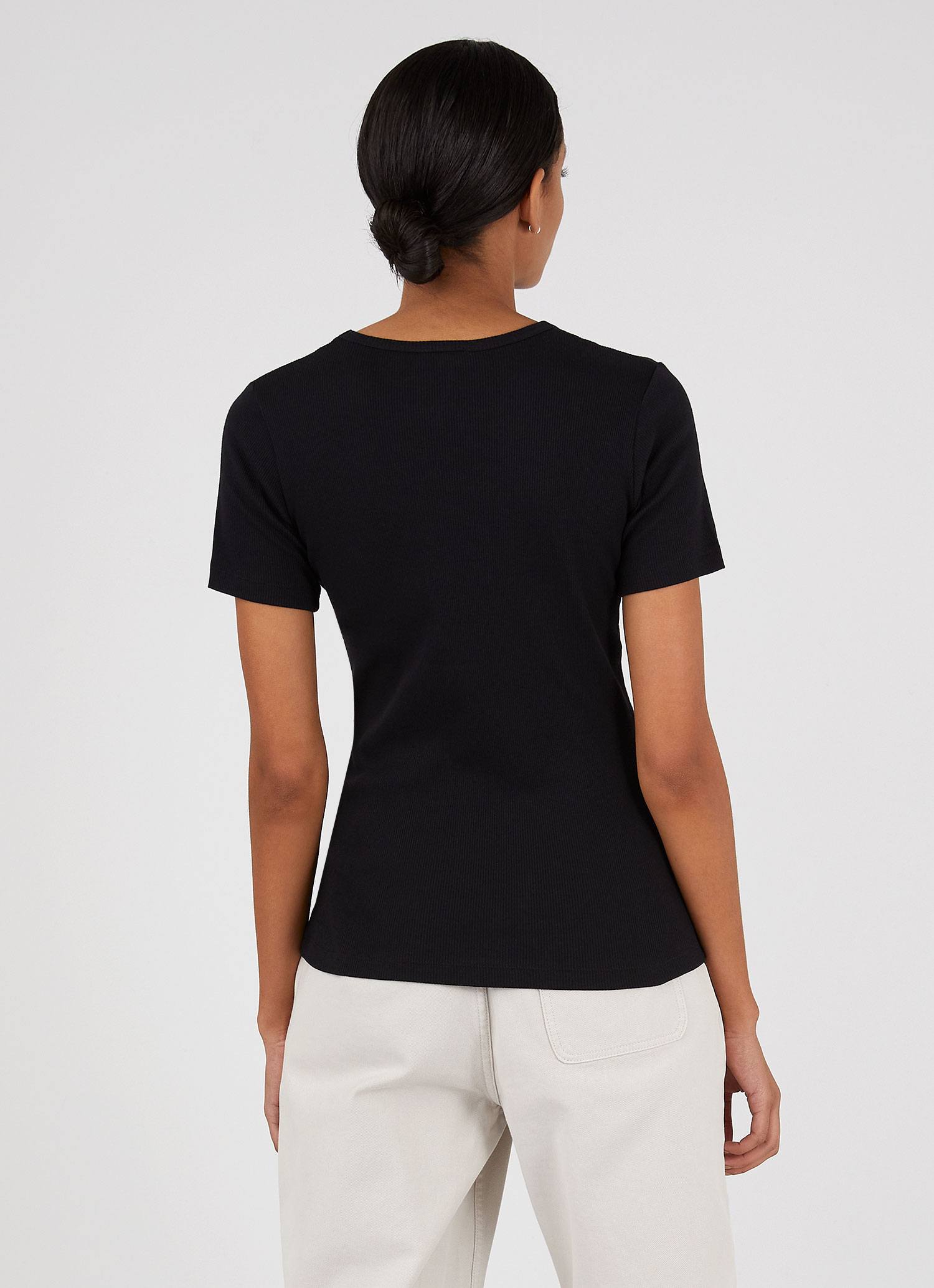 Women's Rib T-shirt in Black | Sunspel